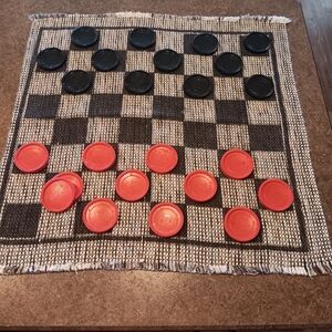 Fun Checkers Rug Measuring 27" X 27" Includes 12 Each Red and Black Checkers.